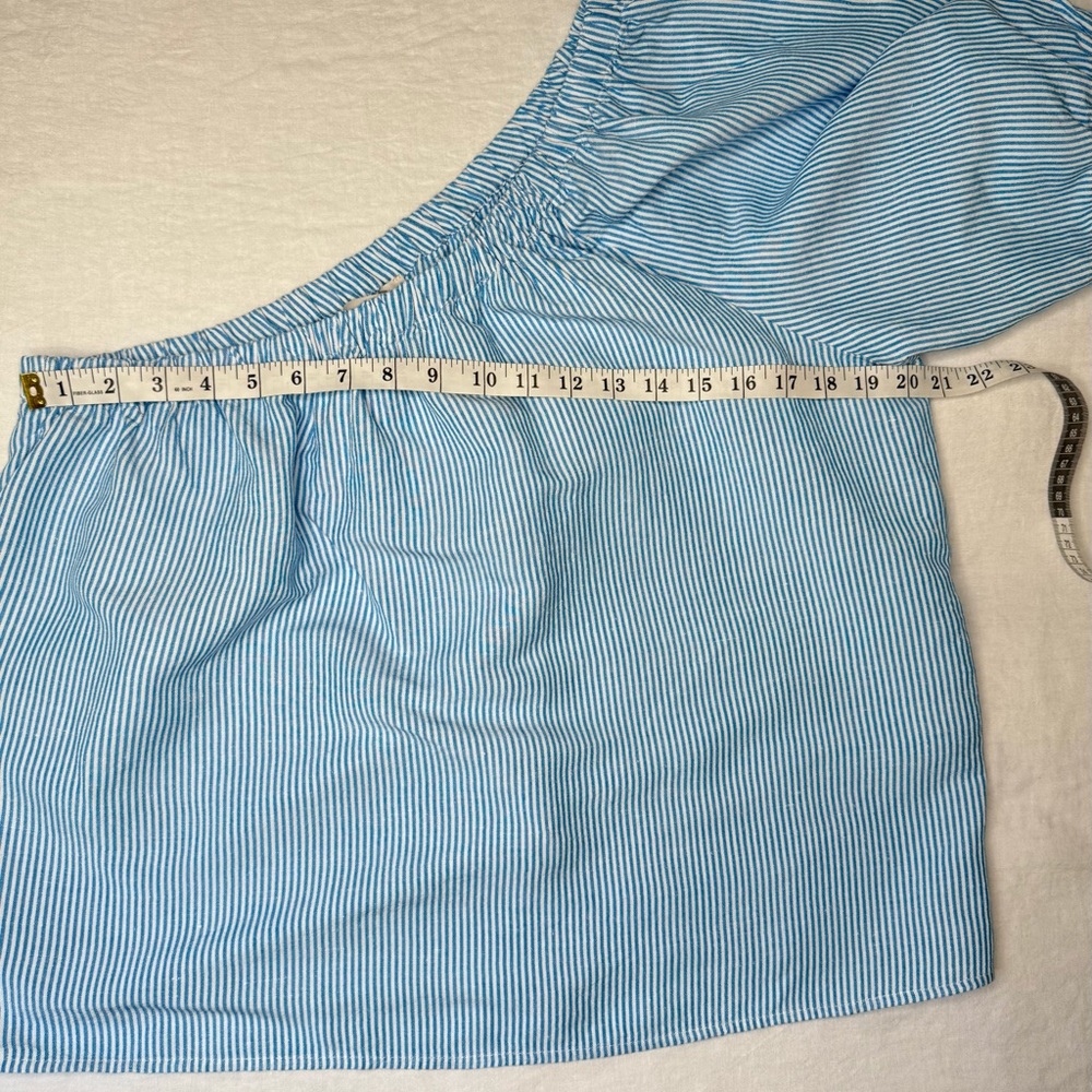 Loft Linen blend Striped One-Shoulder Top Blue White Women’s Size Large - Picture 7 of 12